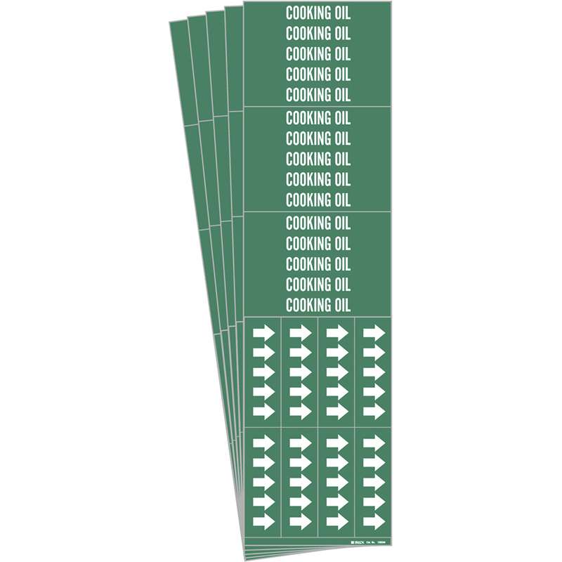 COOKING OIL Pipe Marker Style 3C with Arrows White on Green 3 per Card, 5 PK